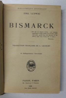 BISMARCK de EMIL LUDWIG , 1929 foto