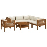 Cumpara ieftin Set mobilier gradina cu perne crem, 7 piese, lemn masiv acacia