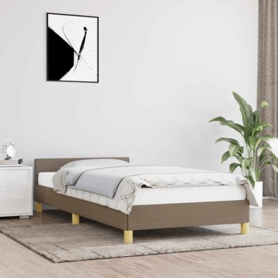 Cadru de pat cu tăblie fără saltea, taupe, 80x200 cm, textil foto