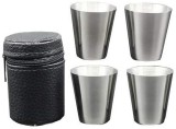 Set 4 pahare shot din inox 30 ml, cu husa tip piele MagicHome