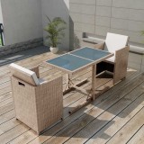 Set bistro cu perne, 3 piese, bej, poliratan