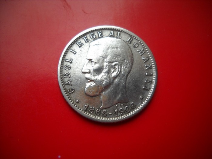 HOPCT ROMANIA 1 LEU 1906 [ 5 ] -CAROL I - ARGINT-JUBILIARA