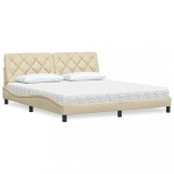 vidaXL Pat cu saltea, crem, 180x200 cm, textil
