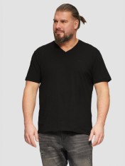 Tricou barbati big sizes cu decolteu in V, cu logo si croiala Regular fit, Negru, 2XL