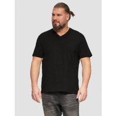 Tricou barbati big sizes cu decolteu in V, cu logo si croiala Regular fit, Negru, 2XL