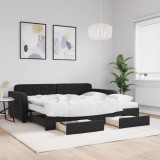 VidaXL Pat de zi cu extensie și sertare, negru, 90x200 cm, catifea