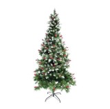 Brad artificial de Craciun eMazing, nins, decorat cu conuri pin rosii, pentru perete/colt, inaltime 180 cm, diametru 95 cm