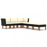 vidaXL Set mobilier de grădină cu perne, 6 piese, negru, poliratan