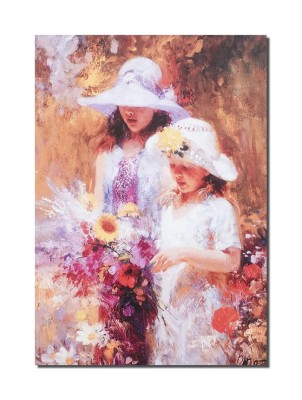 Tablou canvas, Fete culegand flori, o zi minunata, 70x50cm, gata de agatat pe perete foto