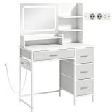 HOMCOM Masă de Toaletă Machiaj cu Oglindă LED 3 Culori, 4 Sertare și 5 Rafturi Deschise, 88x40x130 cm, Alb | Aosom Romania