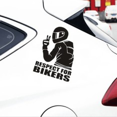 Sticker autoadeziv pentru vehicule Off Road, model &bdquo;Respect For Bikers&rdquo;, dimensiune 17 x 12 cm, culoare Neagra