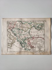 Harta Turciei Europene, gravura pe cupru colorata manual, 1748 foto
