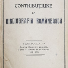 COTRIBUTIUNE LA BIBLIOGRAFIA ROMANEASCA de GHEORGHE ADAMESCU , FASCICOLA I - A , 1921
