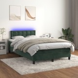 Gossi pat cu arcuri, saltea si led, verde inchis, 120x200 cm, catifea