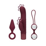 Kit jucării LOVELINE (S)Explore Toy Kit For Her, cutie cadou cu vibrator rabbit mini, plug anal și bile kegel, culoare roșu