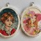 Fetita si baietel - 2 miniaturi medalioane inramate cu goblenuri vintage anii 60