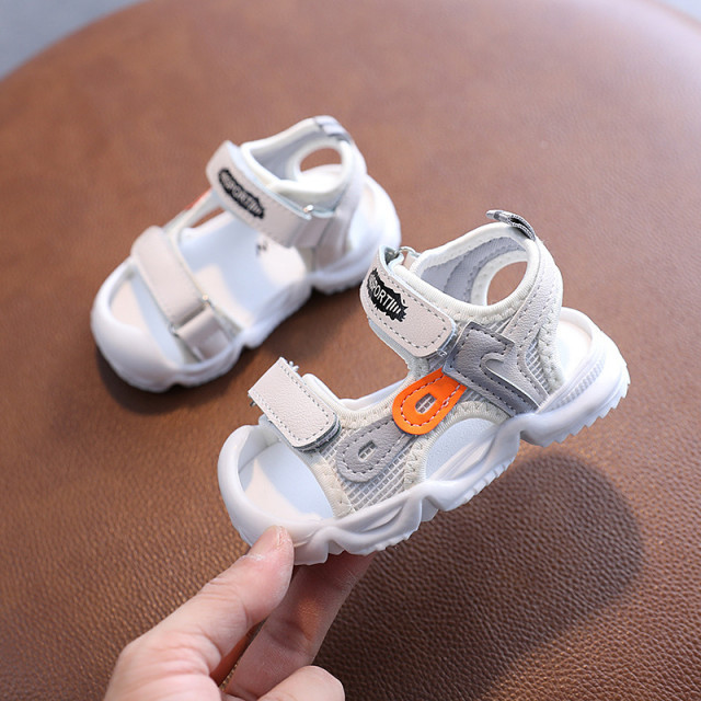 Sandale albe cu insertii gri si portocalii (Marime Disponibila: Marimea 24)