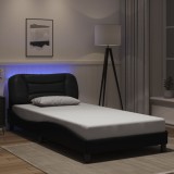 Gossi cadru de pat cu lumini led, negru, 100x200 cm, piele ecologica