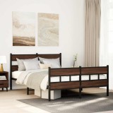 Cadru Pat Metalic VidaXL Stejar Maro 160x200 cm Fara Saltea, Suport Lamele Metalice, Spatiu Depozitare
