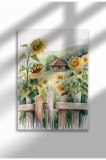 Poster p&acirc;nză pentru fereastră fără ramă - Imprimeu digital &icirc;n stil acuarelă - grădină rurală cu floarea-soarelui | A3 (29.7 x 42 cm)