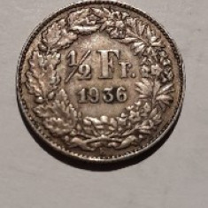 Elveția 1/2 Franc 1936 argint