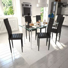 Set 6 scaune Slim Line cu masa din sticla, negru foto