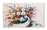 Cumpara ieftin Tablou Vaza cu flori albe pictat manual living, dormitor, 100x60cm ulei pe panza efect 3D, Valentin Pop