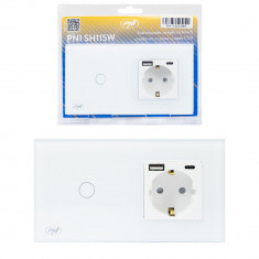 Aproape nou: Intrerupator simplu PNI SH115W din sticla cu touch, combinat cu priza