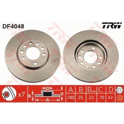 Set discuri frana punte fata Opel Astra G 1998-2009, Astra H 2003-2014, Meriva 2003-2017; Zafira A 1999-2005, Zafira B 2005-2012, Corsa C, TRW, DF4048 foto