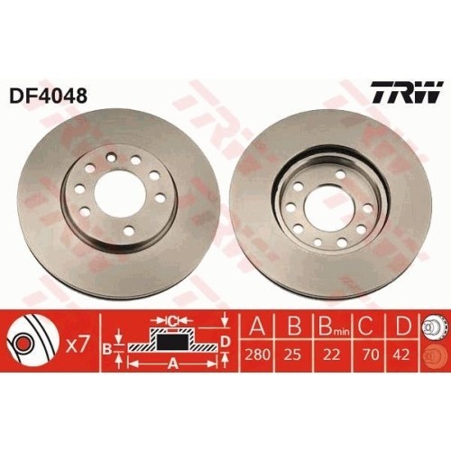 Set discuri frana punte fata Opel Astra G 1998-2009, Astra H 2003-2014, Meriva 2003-2017; Zafira A 1999-2005, Zafira B 2005-2012, Corsa C, TRW, DF4048