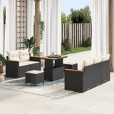 Set de canapea de grădină vidaXL cu perne negre din ratan poliester, Set de dining de grădină vidaXL cu perne negre din ratan poliester