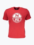 Tricou barbati cu imprimeu cu logo si decolteu la baza gatului rosu, S