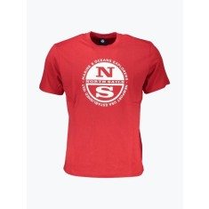 Tricou barbati cu imprimeu cu logo si decolteu la baza gatului rosu, S
