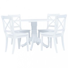 Gossi set mobilier bucatarie, 5 piese, alb, lemn masiv de hevea