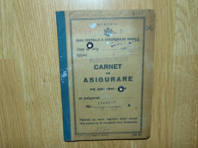 CARNET DE ASIGURARE PE ANII 1941-1944 foto