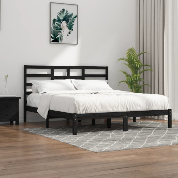 vidaXL Cadru de pat, negru, 200x200 cm, lemn masiv 3105819