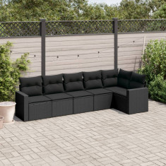 Set mobilier de gradina cu perne, 6 piese, negru, poliratan