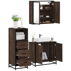 vidaXL Set mobilier de baie, 3 piese, stejar maro, lemn prelucrat 3301009