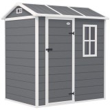 Outsunny Căsuță de grădină, magazie cu podea, fereastră, ușă &icirc;ncuiabilă, rășină plastic, rezistentă la intemperii, Gri | Aosom Romania