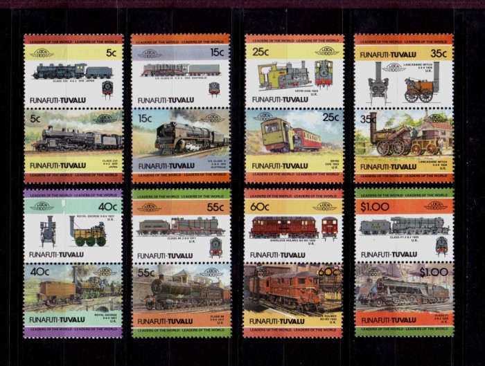 ✅1984 &quot; Locomotive ( II )&quot; , Funafuti Tuvalu , serie completa 16 valori , MNH