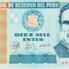 Bancnota Peru 10.000 Intis 1988 - P140 UNC