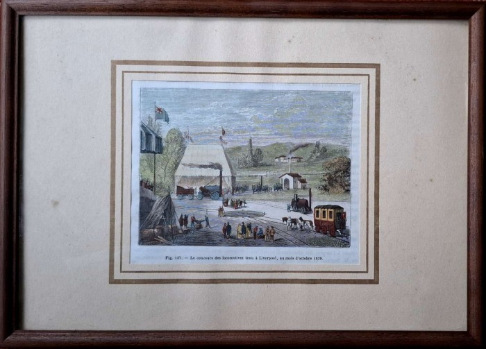 Concursul de locomotive de la Liverpool, 1829, litografie color