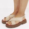 Sandale Dama Bej Talpa Groasa 3.5cm Piele Ecologica Catarama Metalica Casual MO-22
