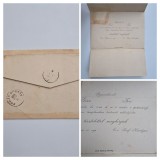 Invitatie Binder la nunta domnisoarei Feri Giza, Graf Kaolyne, 09 sept. 1900, tiparita la Figuli A., Petroseny / Petrosani, Hunedoara, Transilvania