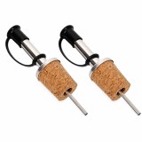 Set 2 dopuri dozatoare pentru sticle, 9.2 x 2.3 cm, pluta naturala, inox si capac silicon, accesorii pentru servire controlata a bauturilor