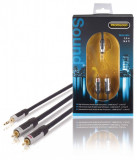 Cablu audio stereo Jack 3.5 mm tata - 2x RCA tata 5m cupru dublu ecranat negru Profigold