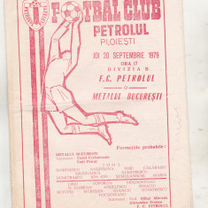 bnk div Program meci FC Petrolul Ploiesti - Metalul Bucuresti - 1979