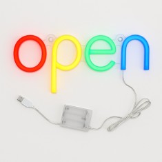 Reclama luminoasa LED Neon, &amp;quot;OPEN&amp;quot;, Temark, multicolor, 28.8x14.5 cm, alimentare USB/baterii AA