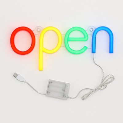 Reclama luminoasa LED Neon, &amp;amp;quot;OPEN&amp;amp;quot;, Temark, multicolor, 28.8x14.5 cm, alimentare USB/baterii AA foto