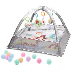 Tarc de joaca pentru bebelusi, 76x76x50 cm, gri &ndash; cu jucarii, mingi si arcade interactive Household NewTrend